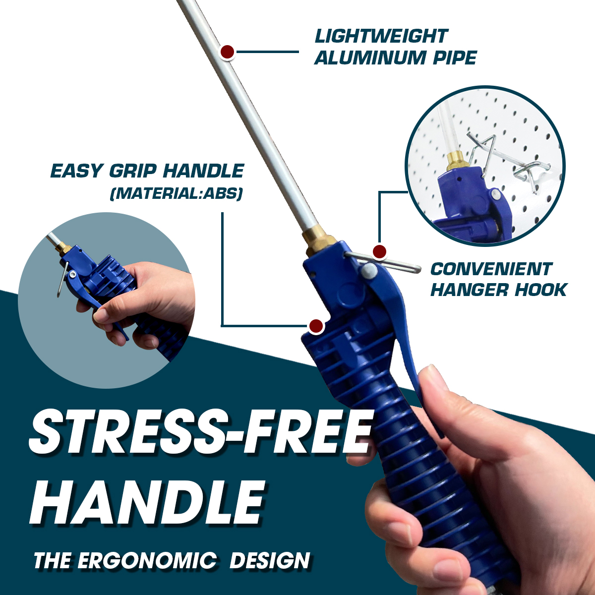 Air blow gun designed with stress-free handle