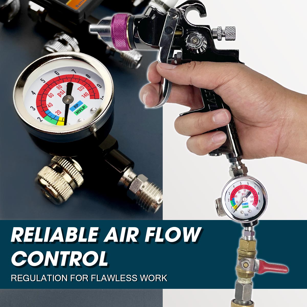 Detailed view of pressure gauge on LEMATEC regulator valve