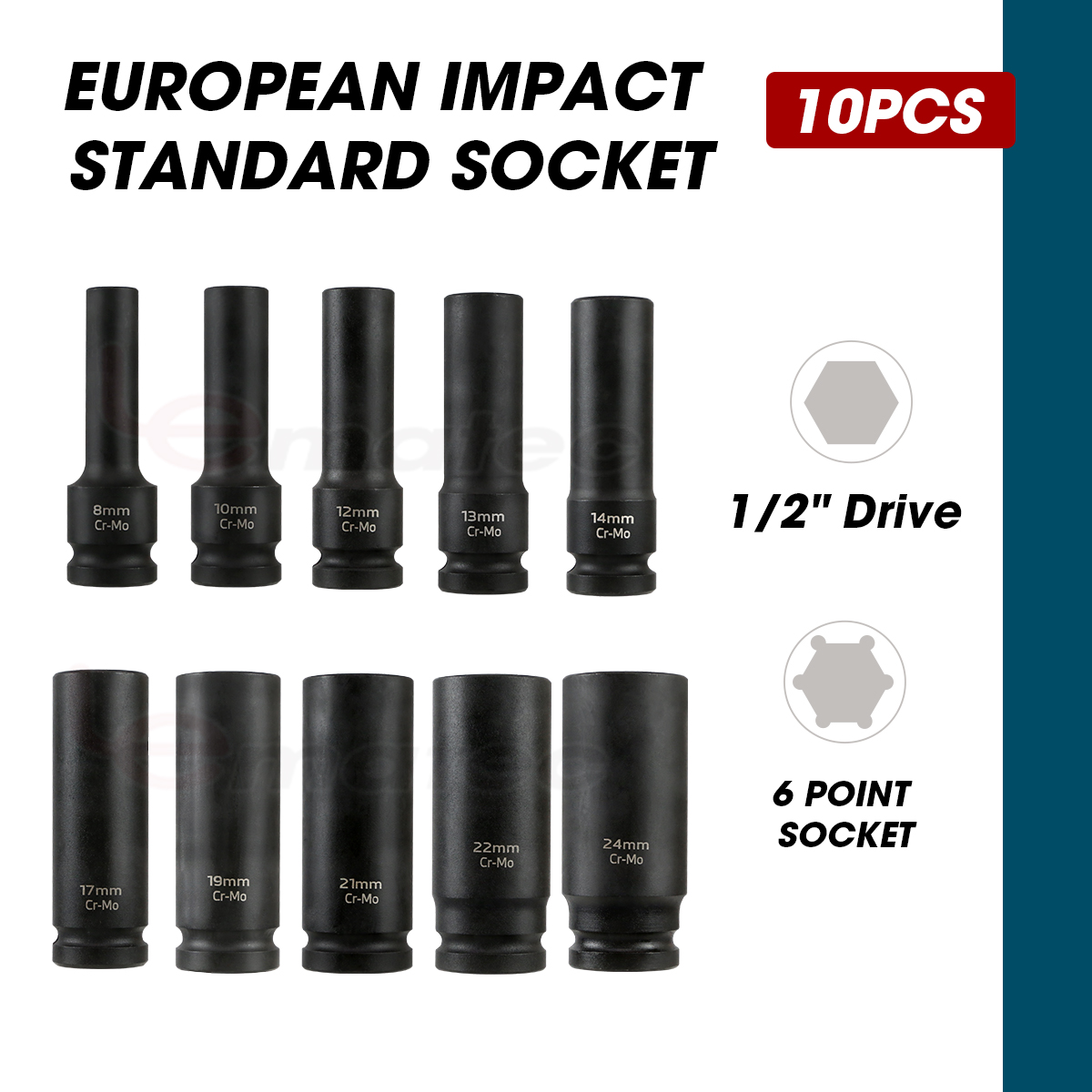 European standard impact socket set: 10 pcs