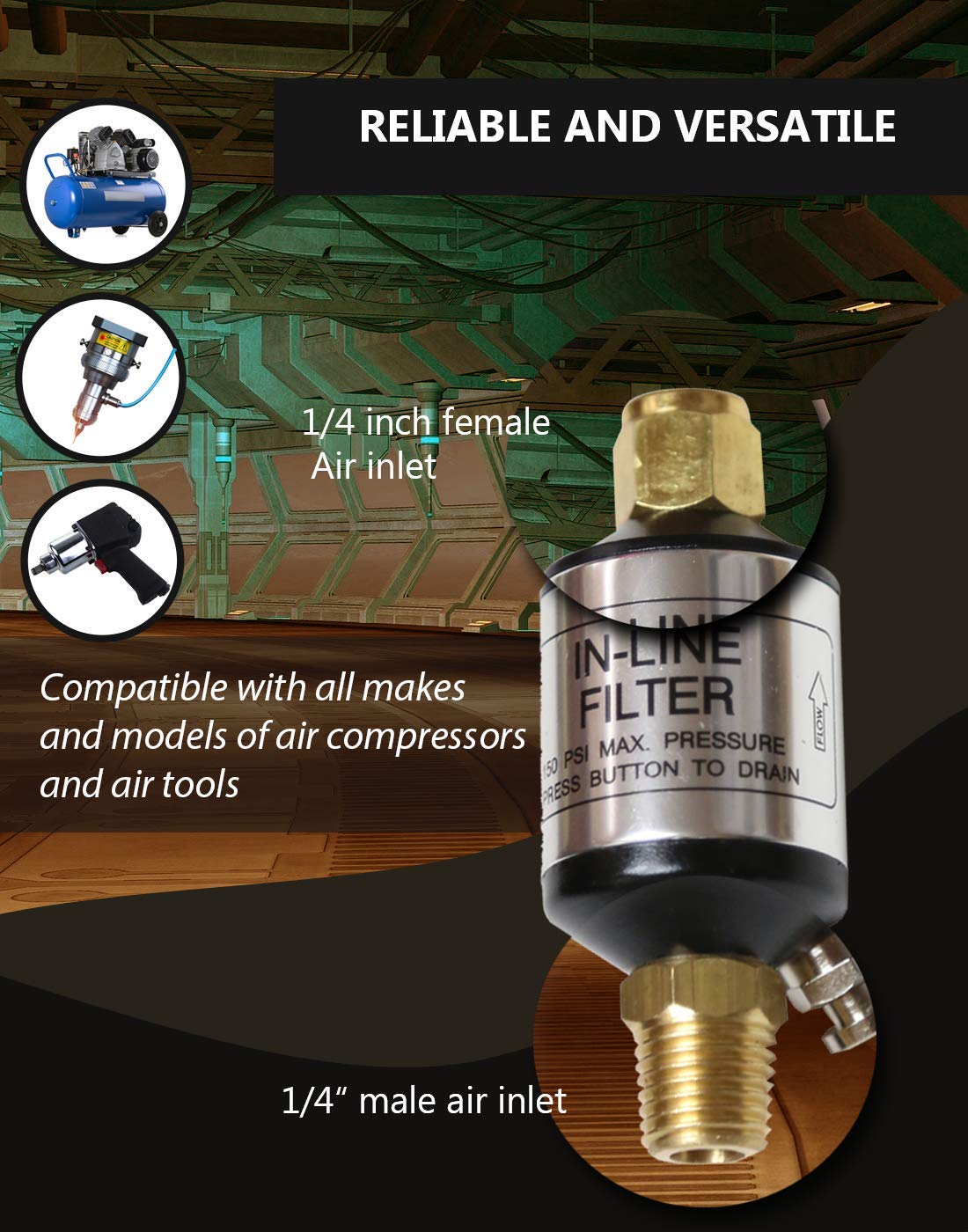 Water oil dirt separator filter with 1/4 inch female air inlet